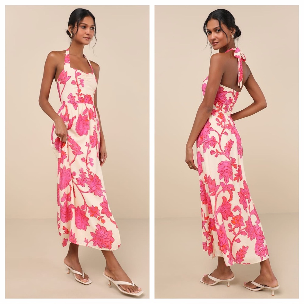 Lulu's Pink Floral Maxi Dress